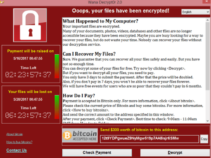 webpage showing the wannacry message